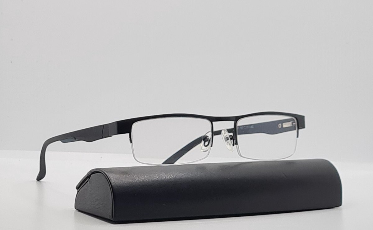 Leesbril +4.0 / zwarte halfbril van metalen frame / metalen veerscharnier / bril op sterkte +4,0 / unisex leesbril met microvezeldoekje / dames en heren leesbril / XM131 zwart / lunettes de lecture demi-monture / Aland optiek