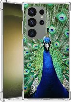 Beschermhoesje Geschikt voor Samsung Galaxy S24 Ultra Telefoon Hoesje met doorzichtige rand Pauw