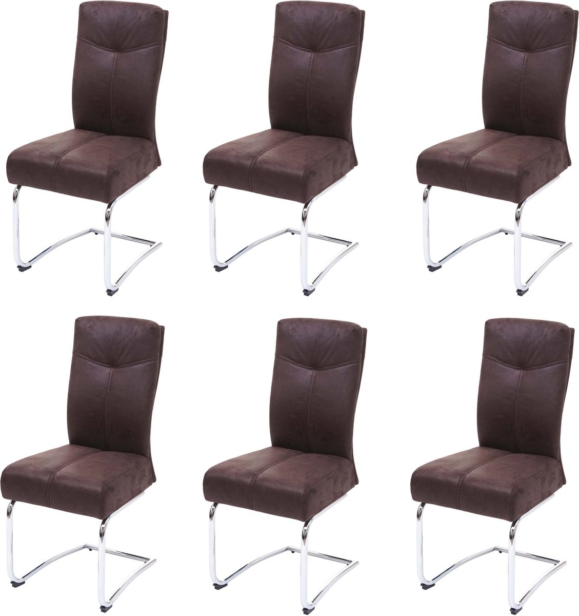 Cosmo Casa Set van 6 eetkamerstoelen - Keukenstoel Zweefstoel- Textiel Suede-look - Bruin