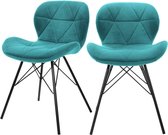 Chaises de salle à manger avec dossier Set de 2 Revêtement velours turquoise pieds métal ML Design