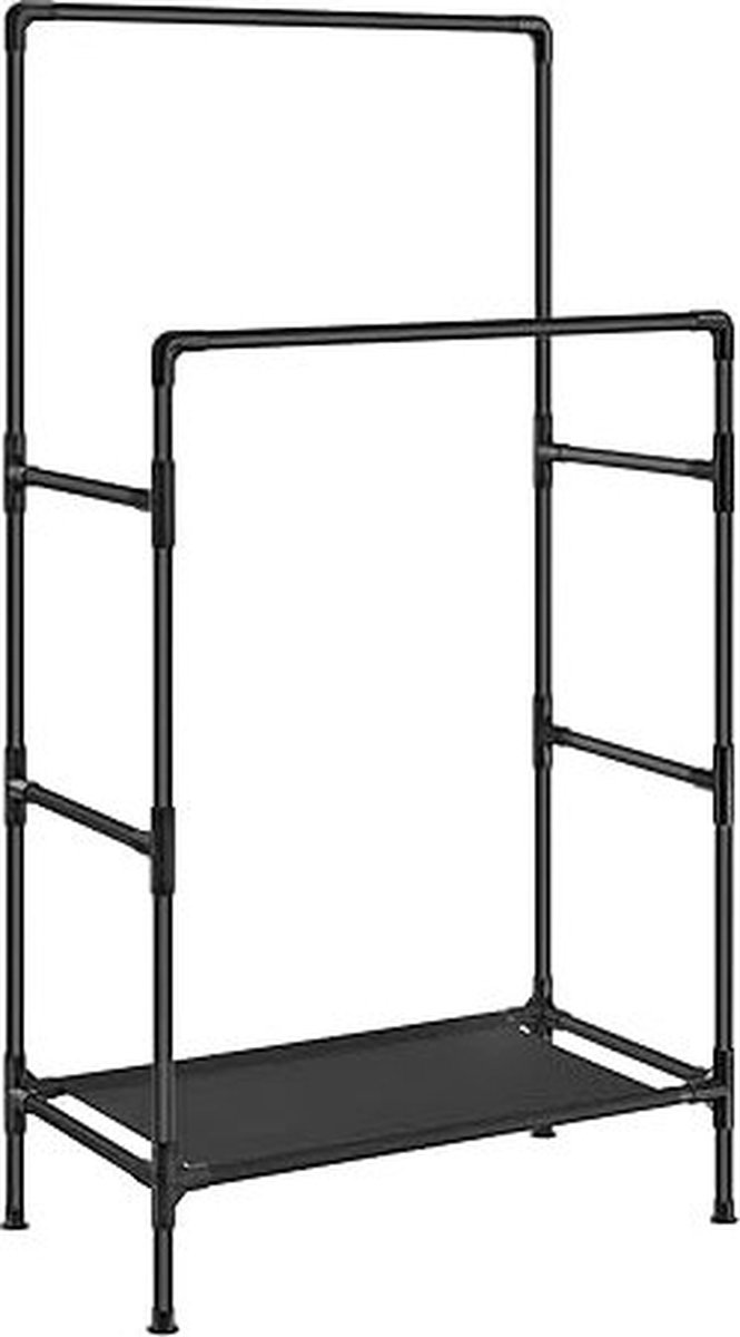 Kledingrail, kledingrek, kleding voor kleding, metalen standaard met 2 hangende rails en opbergplank, max.Laad 55 kg, eenvoudige montage, zwarte RDR001B02