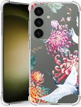 GSM Hoesje Geschikt voor Samsung Galaxy S24 Telefoonhoesje Valbescherming met transparante rand Bird Flowers