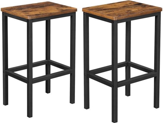 VASAGLE Tabouret de bar, ensemble 2 pièces, chaises de bar, chaises de cuisine, pour cuisine, salon, salle à manger, 40 x 30 x 65 cm, vintage marron-noir LBC65X