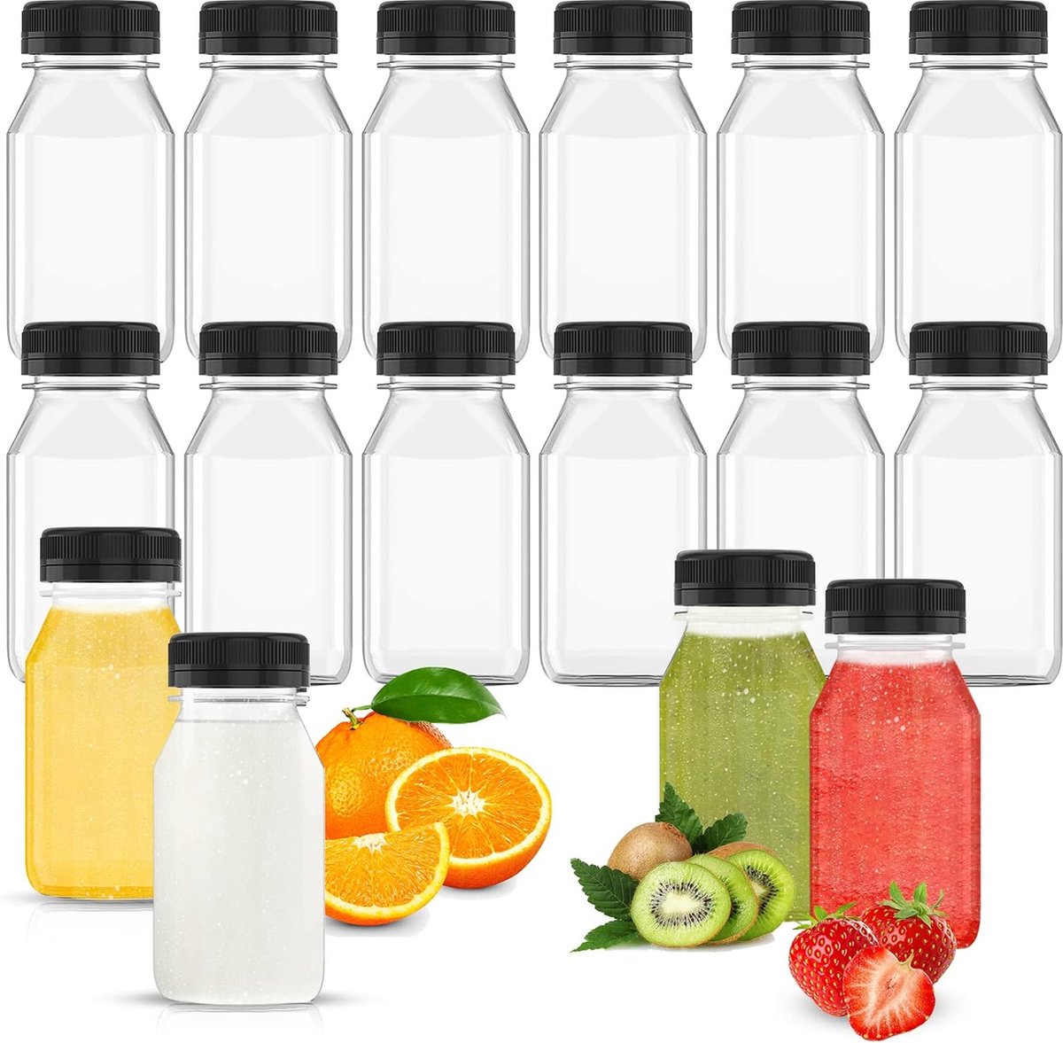 MUNGHOK 20 stuks 350 ml kunststof sapflessen met deksel, herbruikbare smoothiefles, lege plastic flessen, sapflessen om te vullen, sap, melk en zelfgemaakte dranken