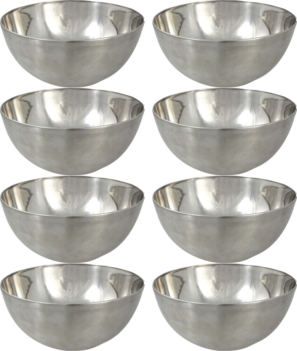 Svenska Living Kommetjes - 8x stuks - schaaltjes - mat zilver - RVS - D13 x 7 cm - serveerschalen