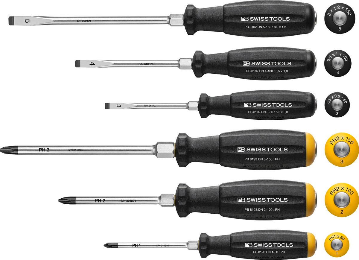 PB SwissTools Slagmoerenkrukken Set 6 Delig - PH & Sleuf