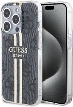 Guess 4G Gold Stripe Back Case - Apple iPhone 15 Pro (6.1") - Zwart