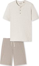 SCHIESSER Casual Nightwear pyjamaset - heren pyjama short organic cotton knoopsluiting strepen bruin-grijs - Maat: 3XL
