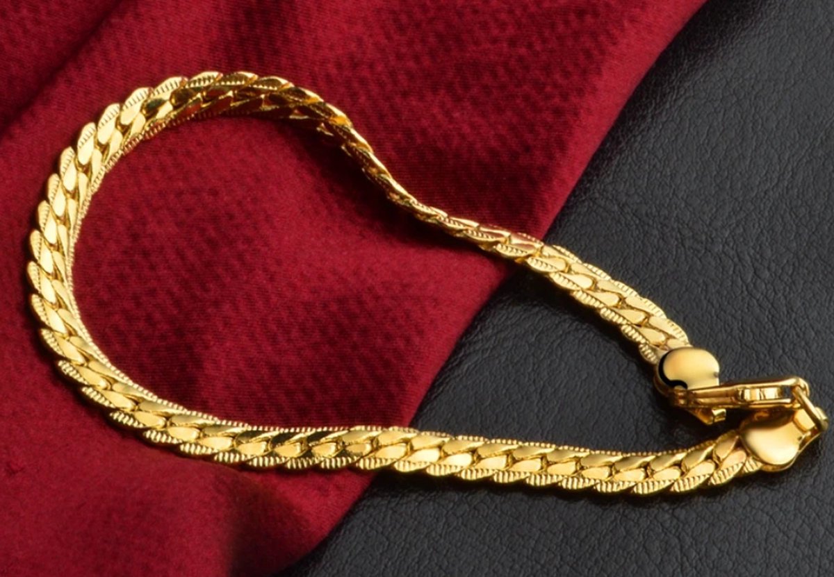 Style King - Platte goud vergulde schakel armband - goud verguld - RVS - 21 cm - armband - Schakelarmband