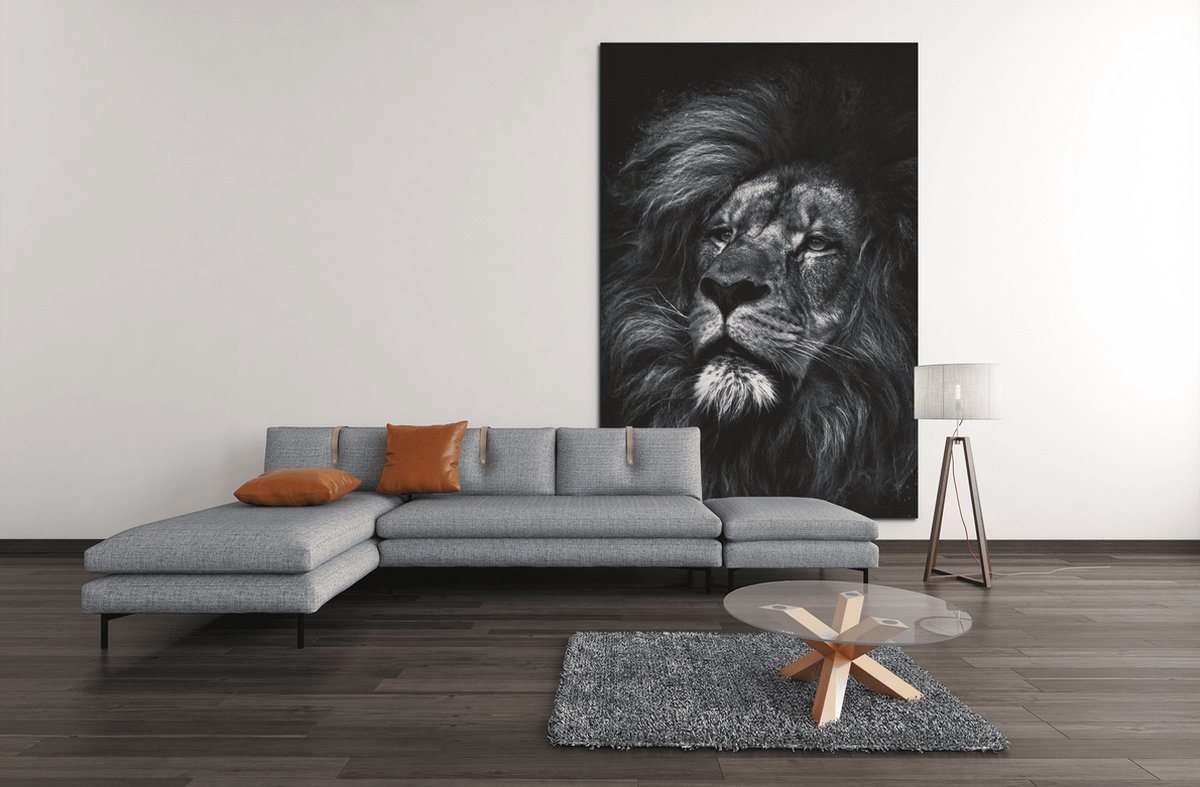 Trendex Global Canvas Schilderij - Wilde Dieren - Leeuw - Grijs - Portret - 90x60x2 cm Trendex Global