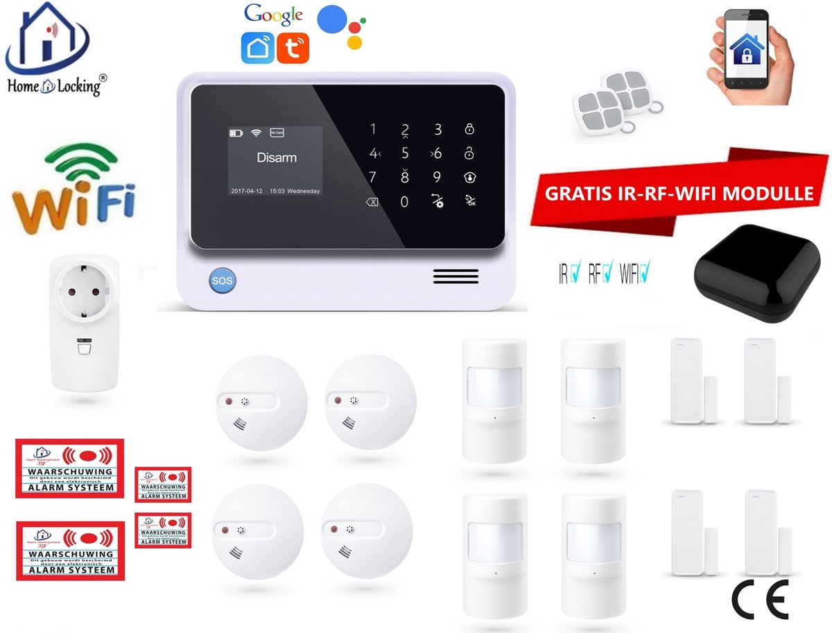 Home-Locking draadloos smart alarmsysteem wifi,gprs,sms en kan werken met spraakgestuurde apps. AC05-15