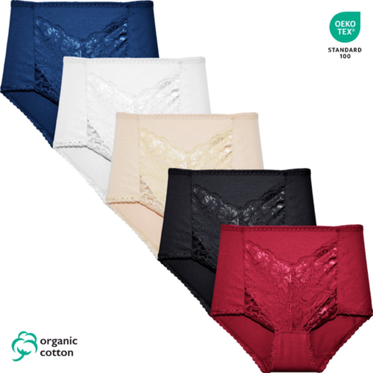 GAUBERTÂ® 5-Pack Organisch Katoenen Hoge Taille Slip 9084 L