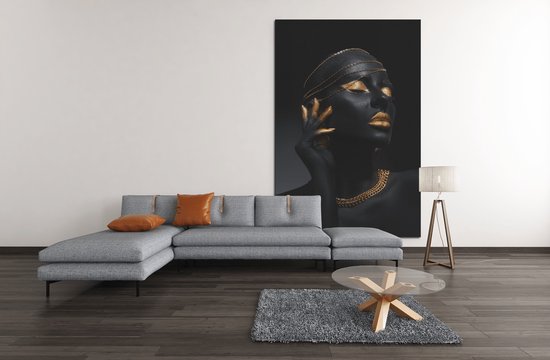 Peinture sur toile - Femme avec Bijoux - Or - Zwart - 150x100x2 cm