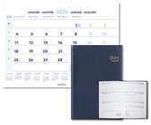 Brepols Bureau-agenda 2024 - Week op 2 pagina - Saturnus 231 - Weekoverzicht - Lima kunstleder - 13,3 x 20,8 cm - Blauw + Brepols Kalender 2024 - Maandkalender - wire-o - 43 x 31,5 cm