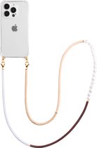 Casies hoesje geschikt voor Apple iPhone 15 Pro Max met koord - Parel kralen mix ketting - long size - crossbody - Cord Case Pearl