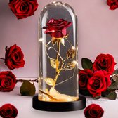 woonkunst gouden roos in glazen stolp met led romantisch cadeau the original sfeervol licht zwarte onderkant minder verbruik