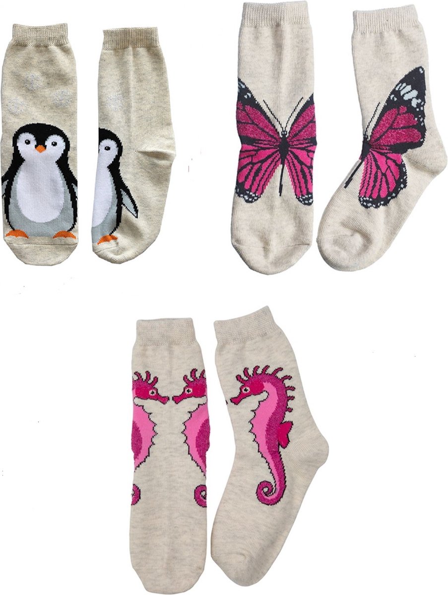 Nature Planet Set van 3 vrolijke kindersokken (100% Oeko-tex gecertificeerd) maat 35-38