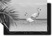 Chefcare Inductie Beschermer Twee Flamingo's in het Water - Zwart Wit - 83x51,5 cm - Afdekplaat Inductie - Kookplaat Beschermer - Inductie Mat