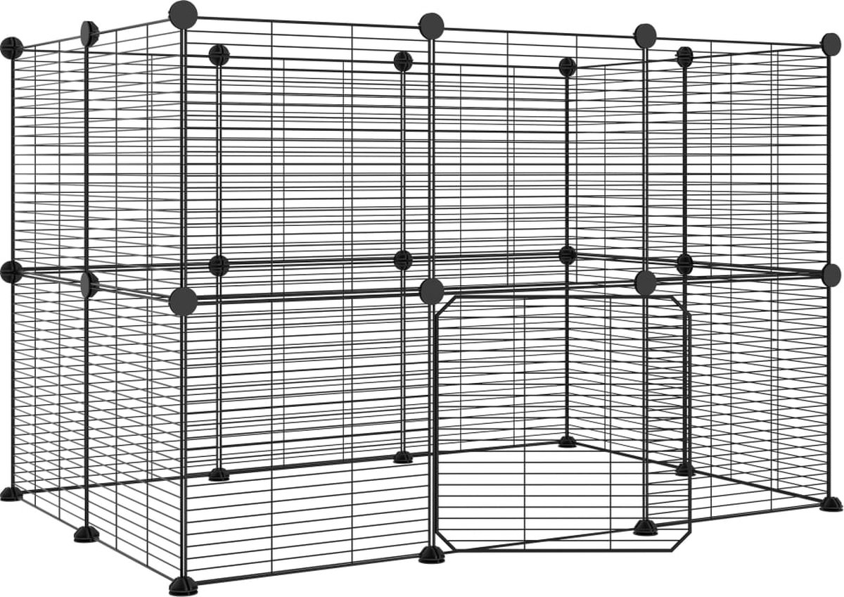 Huisdierenkooi met deur 20 panelen 35x35 cm staal