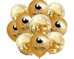 Akyol - Ramadan mubarak Ballonnen 10 Stuks - latex ballon -Eid ballon -ballon goud -folie ballon | Folie Ballonnen set voor Ramadan | Helium Ballon | Party Feest Ballonnen | Versiering