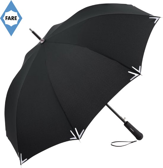 Fare Paraplu - Automatisch openend - Winddicht - 3M Scotchlite™ reflecterend materiaal - Exclusief Fare® - Ø 105 cm - Polyester/glasvezel/staal - Zwart