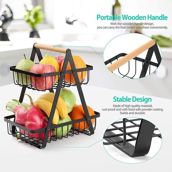 Uitneembare fruitschalen etagère - bamboe en hout - 2 etages - moderne