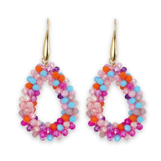 Lajetti - Druppel Oorbel gekleurd Roze - Dames Oorbellen - Beaded Earrings