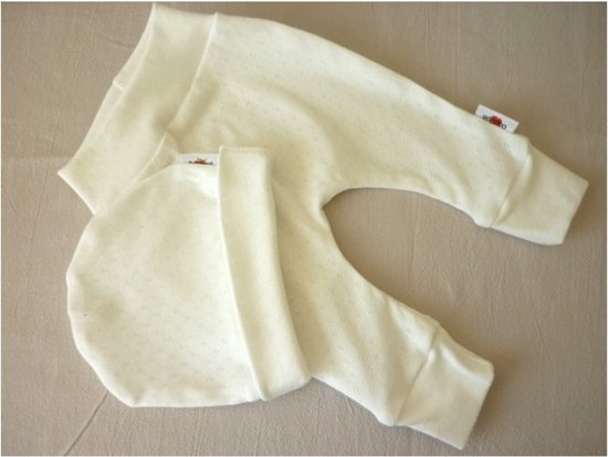 Apple of the Eye Vêtements de bébé nouveau-né Vêtements pour bébé Set pointelle unisexe (2 pièces) Pantalon et bonnet Taille 56 - 0 à 2 mois - Écru