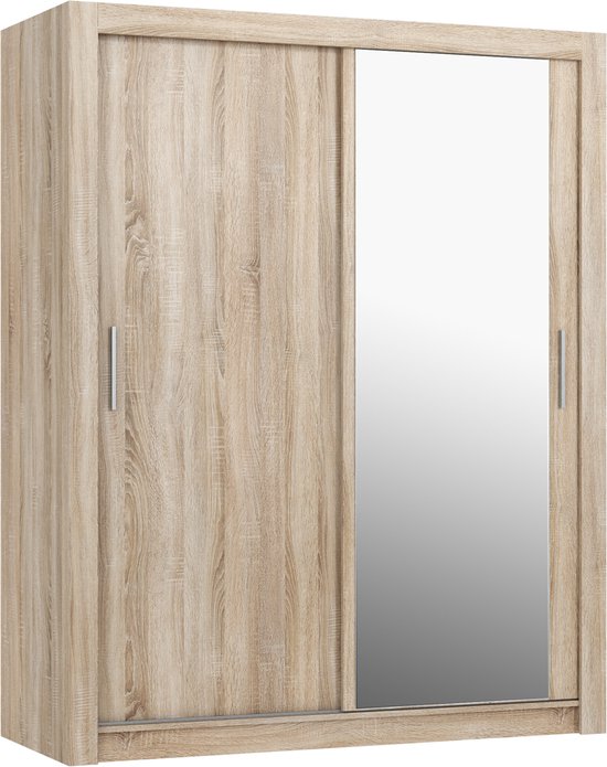 Pro-meubels - Armoire Miami - 160cm - Chêne clair - Avec miroir - Armoire - Chambre - Porte coulissante