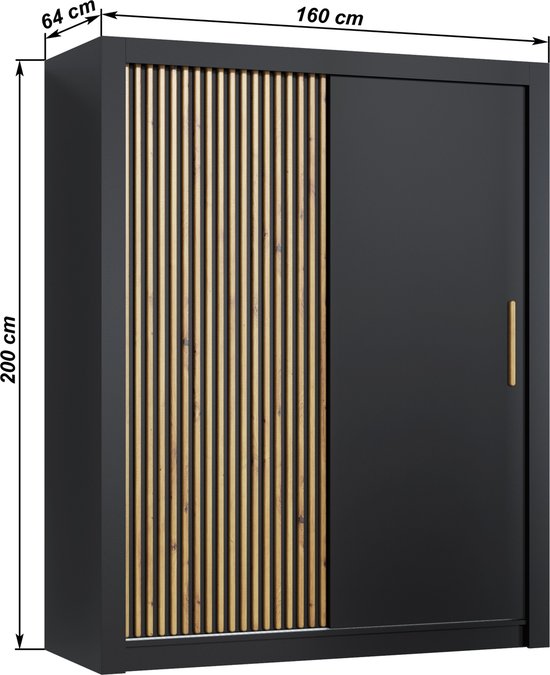 Pro-meubels - Armoire Milan - 160cm - Zwart mat - Armoire - Chambre - Porte coulissante