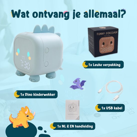 Slaaptrainer - Kinderwekker - Slaapwekker - Nachtlamp Kinderen - Slaaptrainer Dino - Oplaadbaar - Dino Nachtlampje - Slaaphulp - Blauw - Omni Kids van Omni Kids — afbeelding 3