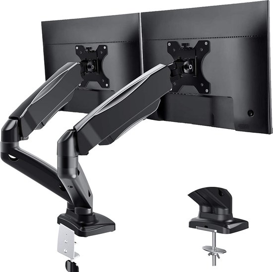 Boscer Dubbele Gasveer Monitorbeugel - 2x Monitor Arm 13-32 Inch - Full Motion Monitor Houder - Voor op Kantoor en Thuis - Zwart