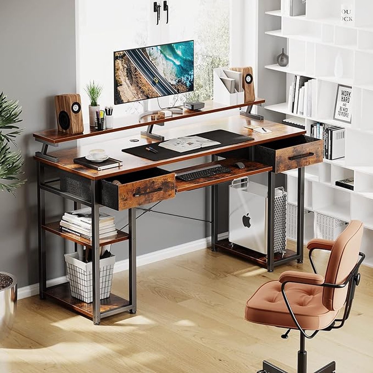ODK Bureau d'ordinateur, Table de Bureau avec 2 Tiroirs, Bureau