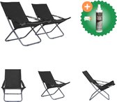 vidaXL Strandstoelen 2 st inklapbaar stof zwart Tuinstoel Inclusief Reiniger