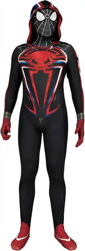 Superheldendroom - Miles Morales met hoodie - 122 (6/7 Jaar) - Verkleedkleding - Superheldenpak