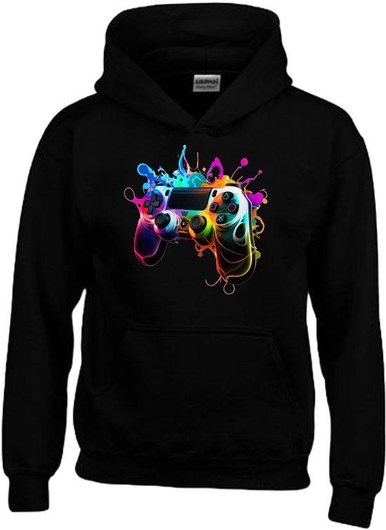 Hoodie kind - Game - Controller regenboog print op sweater met capuchon - Voor de echte Gamer - Maat 122/128