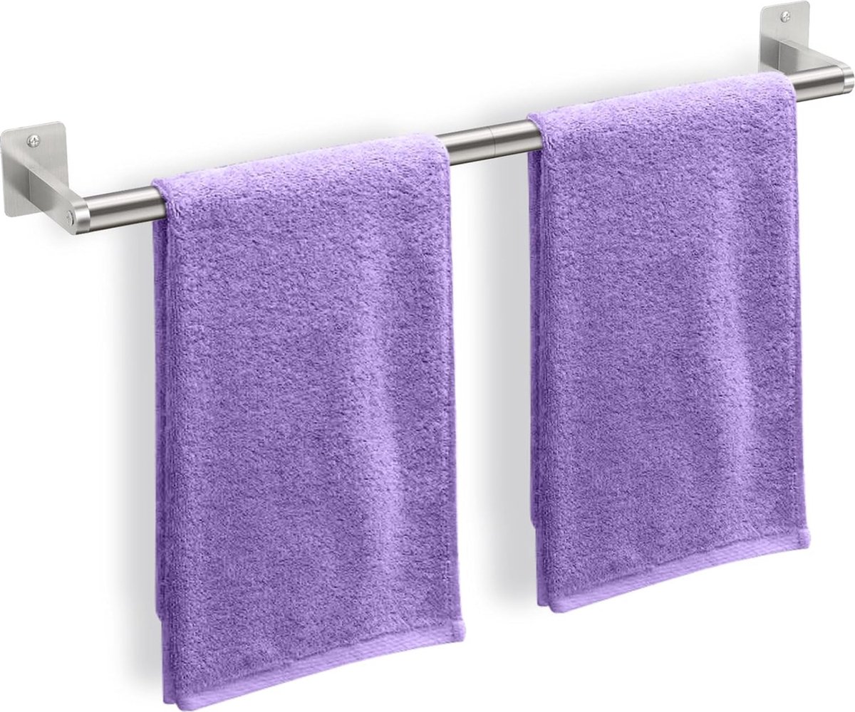 Handdoekrek voor badkamer, handdoekstang voor badkamer, wandmontage, metalen gastenhanddoekrek, zilver, 60 cm.