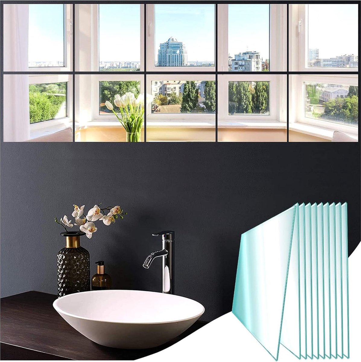 50 Pièces 5 X 5 Cm Carrés Mini Miroir à Coller, Miroir Mural Autocollant Acrylique, Décoration Mosaique Miroir Autocollant Non Fragile Pour La Décoration Murale Diy, Salon, Cuisine, Salle De Bain