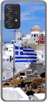Geschikt voor Samsung galaxy a73 hoesje - Vlag van Griekenland tussen de witte huisjes - Siliconen Telefoonhoesje