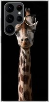 Geschikt voor Samsung Galaxy S22 Ultra hoesje - Giraffe - Bril - Zwart - Siliconen Telefoonhoesje