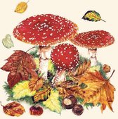 Serviettes CraftEmotions 5pcs - Champignons et feuilles d'automne 33x33cm Ambiente 13311025 (09-23)