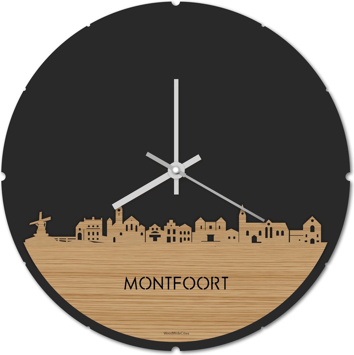 Skyline Klok Rond Montfoort Bamboe hout - Ø 44 cm - Stil uurwerk - Wanddecoratie - Meer steden beschikbaar - Woonkamer idee - Woondecoratie - City Art - Steden kunst - Cadeau voor hem - Cadeau voor haar - Jubileum - Trouwerij - Housewarming -