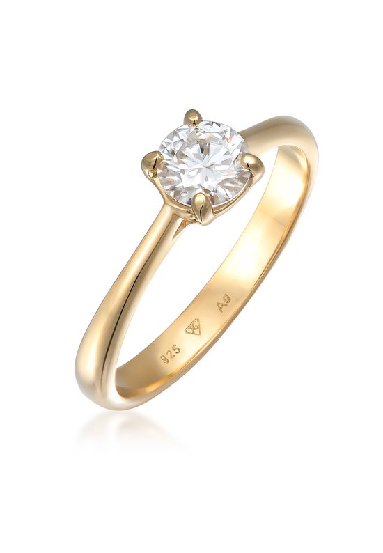 Elli PREMIUM Dames Ring Dames Verlovingsring Eenzaam met moissaniet in 925 Sterling Zilver Verguld