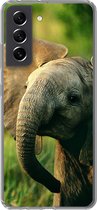 Telefoonhoesje Geschikt voor Samsung Galaxy S21 FE hoesje - Olifant - Groen - Dieren - Natuur - Siliconen Telefoonhoesje