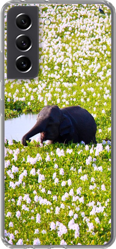 Telefoonhoesje Geschikt voor Samsung Galaxy S21 FE hoesje - Olifant - Water - Planten - Groen - Natuur - Dieren - Siliconen Telefoonhoesje
