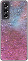 Geschikt voor Samsung Galaxy S21 FE hoesje - Roze - Glitter - Abstract - Design - Blauw - Siliconen Telefoonhoesje