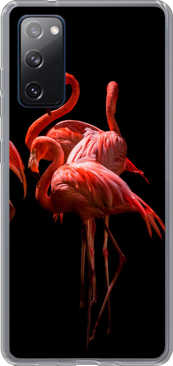Telefoonhoesje Geschikt voor Samsung Galaxy S20 FE hoesje - Flamingo's - Vogels - Veren - Zwart - Siliconen Telefoonhoesje Telefoonhoesje
