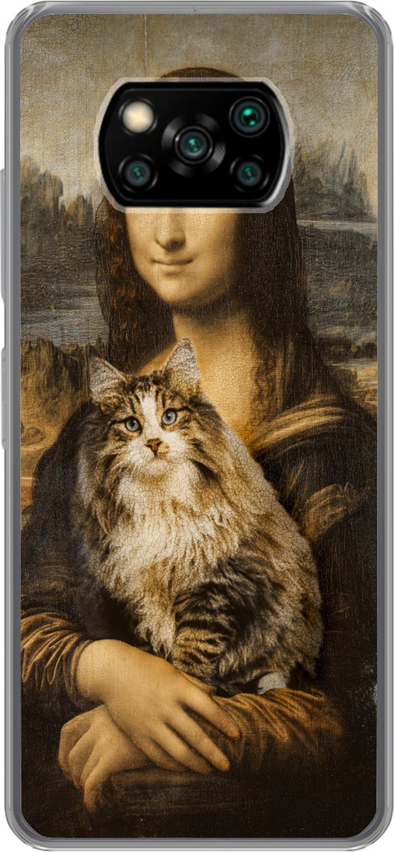 Telefoonhoesje Geschikt voor Xiaomi Geschikt voor Poco X3 NFC hoesje - Mona Lisa - Kat - Leonardo da Vinci - Vintage - Kunstwerk - Oude meesters - Schilderij - Siliconen Telefoonhoesje Telefoonhoesje