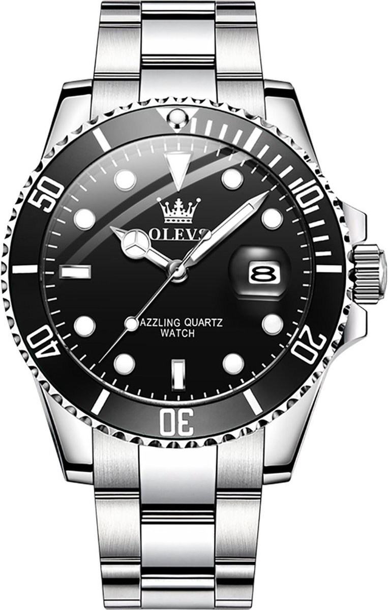 OLEVS Horloge voor mannen - Heren horloge - Roestvrij Staal – Zwart Zilver - met verstelbare pin