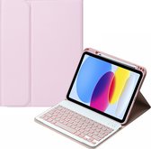 Mobigear - Tablethoes geschikt voor Apple iPad 10 (2022) Hoes | Mobigear Keys QWERTY Bluetooth Toetsenbord Bookcase + Stylus Houder - Roze